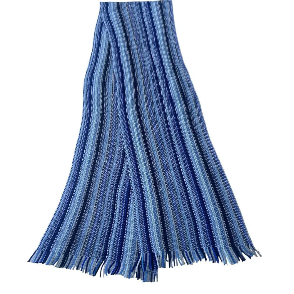 Marks & Spencer Blue Monochromatic Ombre Stripe Winter Knit Scarf Fringe NEW
